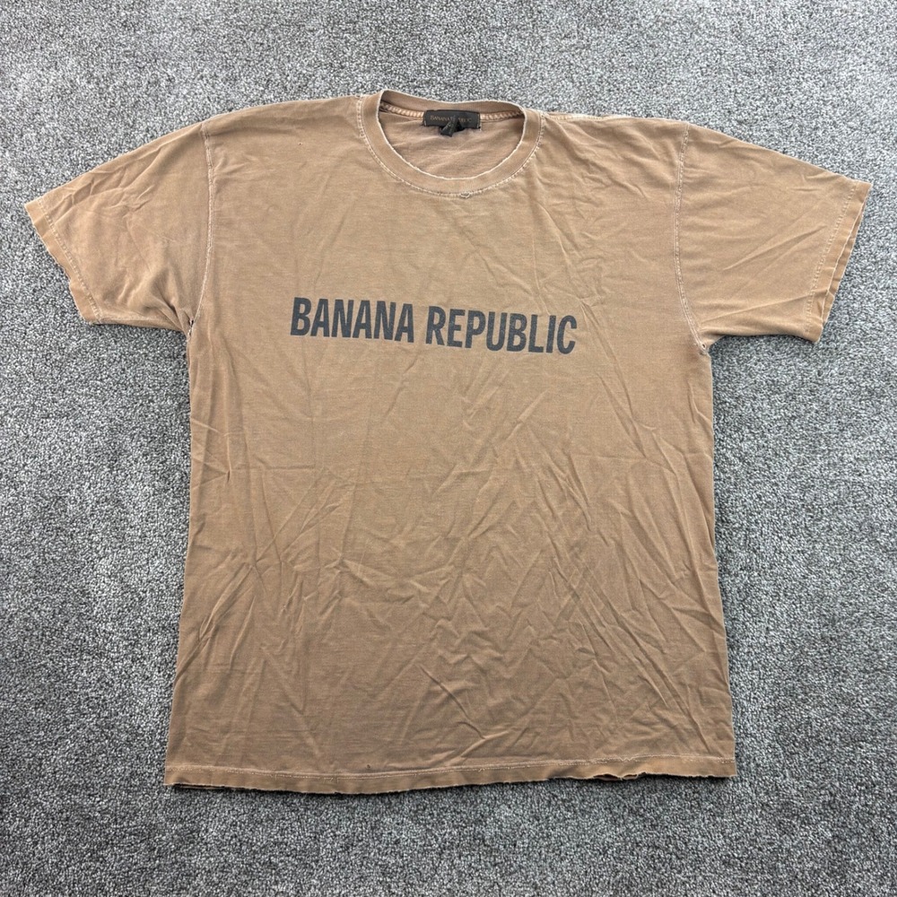 Vintage Banana Republic Shirt Mens L Brown Cotton Distressed Spellout USA Made